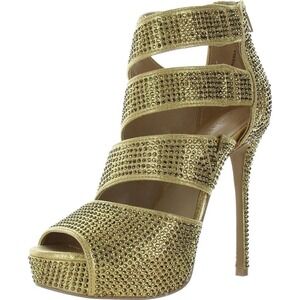 NWB Thalia Sodi LANA Gold Rhinestone Embellished Platform Stiletto Heel Size 6.5
